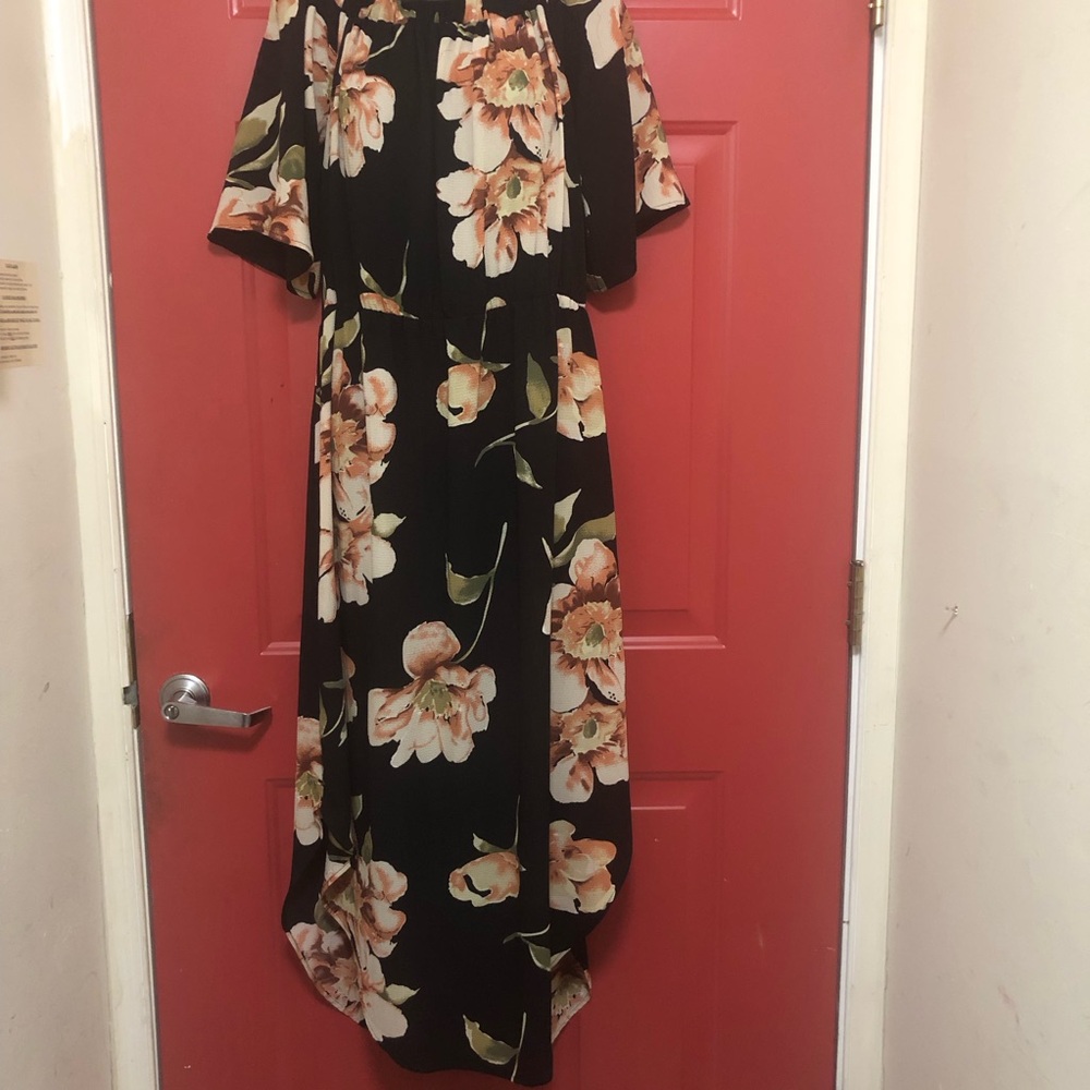 Black Floral High Low Dress